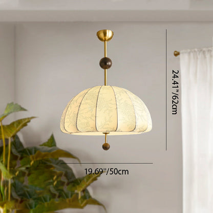 Traditional French Dome Half Oval Floral Printed Fabric Shade Iron Wood Frame 3/4/5 Light Pendant Light For Living Room