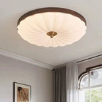 Contemporary Retro Round Flower Petal Copper Wood Acrylic LED Flush Mount Ceiling Light For Living Room