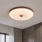 Contemporary Retro Round Flower Petal Copper Wood Acrylic LED Flush Mount Ceiling Light For Living Room