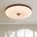 Contemporary Retro Round Flower Petal Copper Wood Acrylic LED Flush Mount Ceiling Light For Living Room
