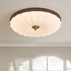 Contemporary Retro Round Flower Petal Copper Wood Acrylic LED Flush Mount Ceiling Light For Living Room