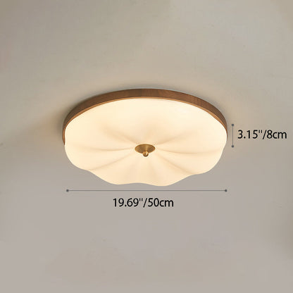 Contemporary Retro Round Irregular Surface Copper Wood Acrylic LED Flush Mount Ceiling Light For Bedroom