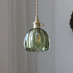 Contemporary Nordic Round Flower Glass Shade Iron Brass 1-light Pendant Light for Living Room Lumendat