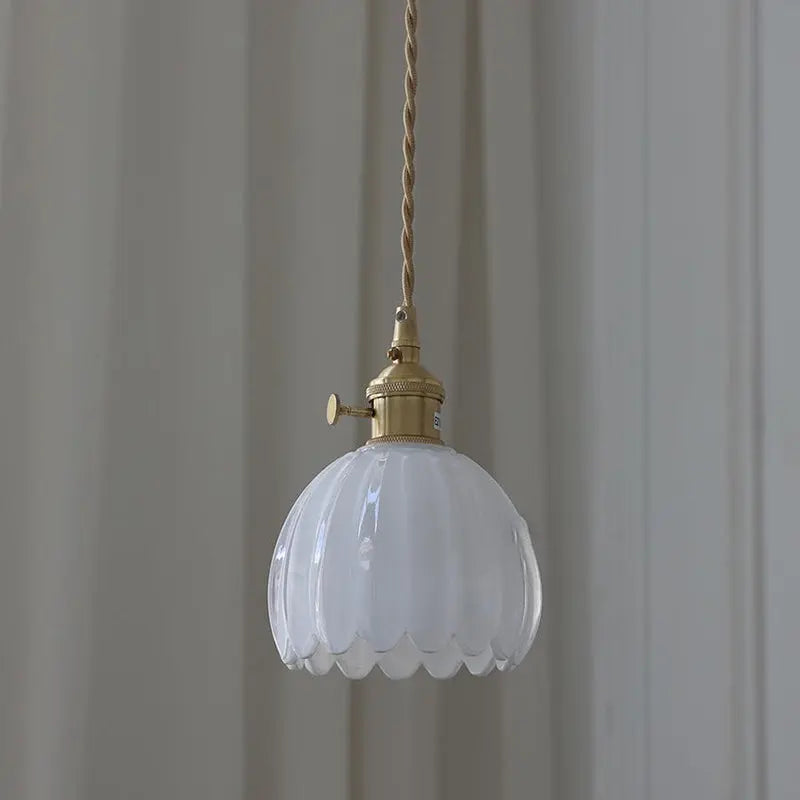 Contemporary Nordic Round Flower Glass Shade Iron Brass 1-light Pendant Light for Living Room Lumendat