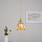 Contemporary Nordic Round Flower Glass Shade Iron Brass 1-light Pendant Light for Living Room Lumendat