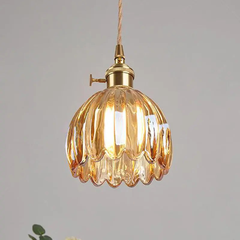 Contemporary Nordic Round Flower Glass Shade Iron Brass 1-light Pendant Light for Living Room Lumendat
