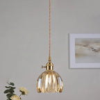 Contemporary Nordic Round Flower Glass Shade Iron Brass 1-light Pendant Light for Living Room Lumendat