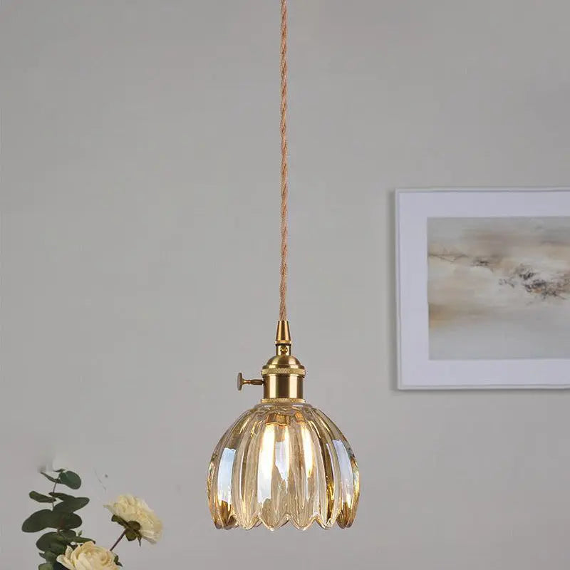 Contemporary Nordic Round Flower Glass Shade Iron Brass 1-light Pendant Light for Living Room Lumendat