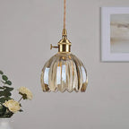 Contemporary Nordic Round Flower Glass Shade Iron Brass 1-light Pendant Light for Living Room Lumendat