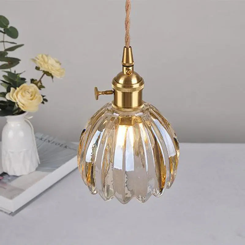 Contemporary Nordic Round Flower Glass Shade Iron Brass 1-light Pendant Light for Living Room Lumendat