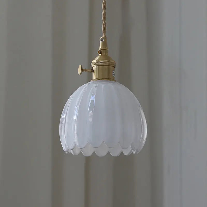 Contemporary Nordic Round Flower Glass Shade Iron Brass 1-light Pendant Light for Living Room Lumendat