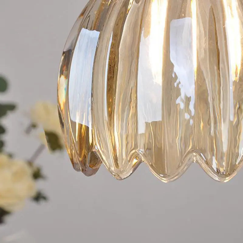 Contemporary Nordic Round Flower Glass Shade Iron Brass 1-light Pendant Light for Living Room Lumendat