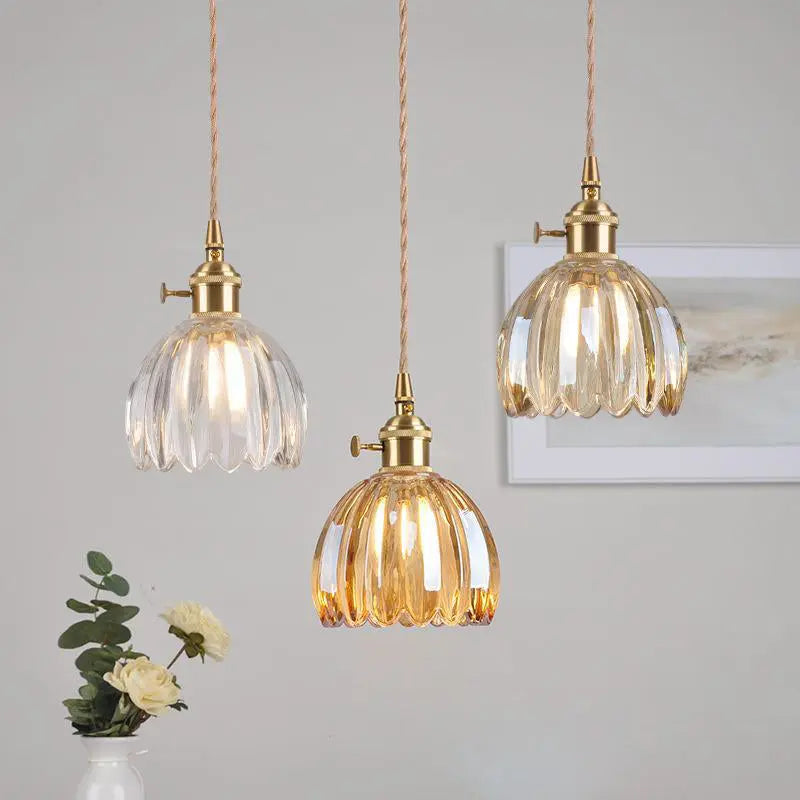 Contemporary Nordic Round Flower Glass Shade Iron Brass 1-light Pendant Light for Living Room modern luxury lighting fixture