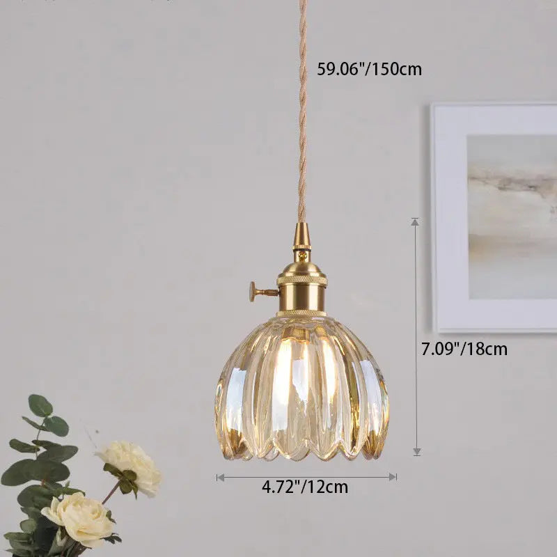 Contemporary Nordic Round Flower Glass Shade Iron Brass 1-light Pendant Light for Living Room Lumendat