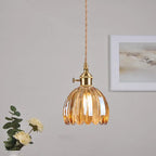 Contemporary Nordic Round Flower Glass Shade Iron Brass 1-light Pendant Light for Living Room Lumendat