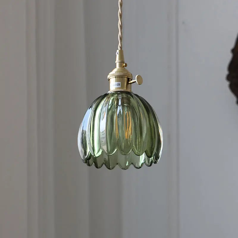 Contemporary Nordic Round Flower Glass Shade Iron Brass 1-light Pendant Light for Living Room Lumendat