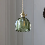 Contemporary Nordic Round Flower Glass Shade Iron Brass 1-light Pendant Light for Living Room Lumendat