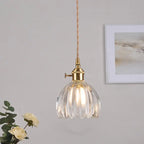Contemporary Nordic Round Flower Glass Shade Iron Brass 1-light Pendant Light for Living Room Lumendat