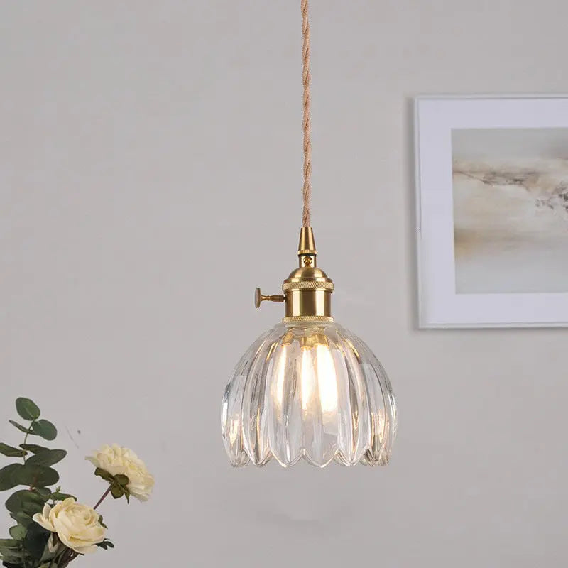 Contemporary Nordic Round Flower Glass Shade Iron Brass 1-light Pendant Light for Living Room Lumendat