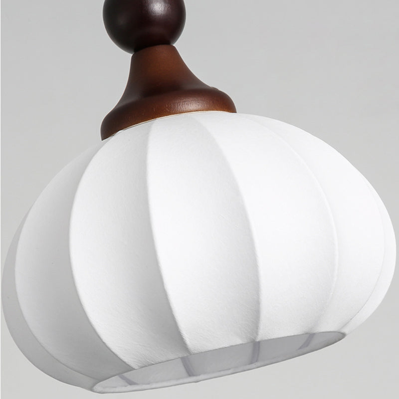 Traditional Vintage Round Ball Bead Silk Shade Wooden Iron 1-Light Pendant Light For Living Room