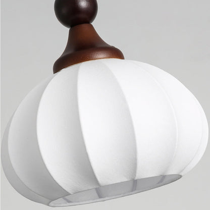 Traditional Vintage Round Ball Bead Silk Shade Wooden Iron 1-Light Pendant Light For Living Room