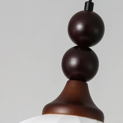 Traditional Vintage Round Ball Bead Silk Shade Wooden Iron 1-Light Pendant Light For Living Room