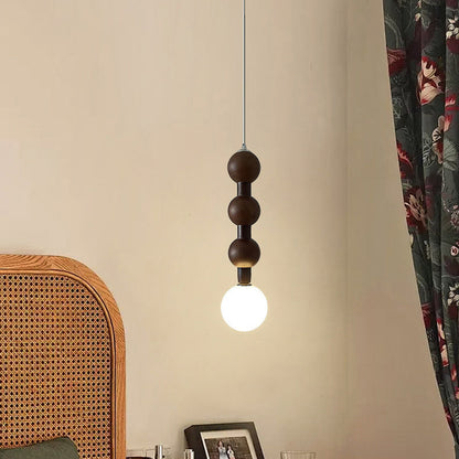 Traditional Vintage Round Bead String Orb Solid Wood Glass 1-Light Pendant Light For Bedroom