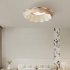 Contemporary Nordic Round Double Layers Petals Full Copper Handmade Fabric Shade LED Flush Mount Ceiling Light For Bedroom