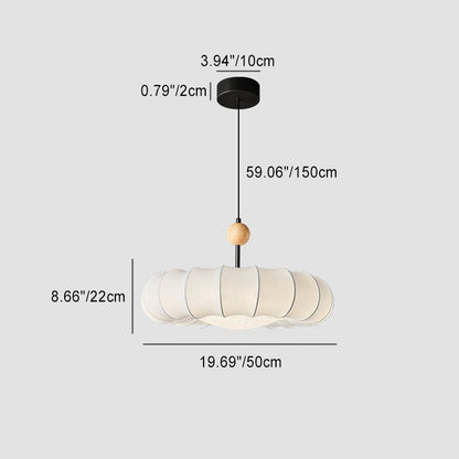 Traditional Vintage Circular Silk Shade Iron Solid Wooden Base 3-Light Pendant Light For Bedroom