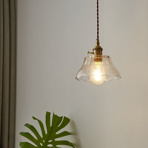 Contemporary Nordic Round Trapezoidal Wavy Edge Glass Shade Brass 1-Light Pendant Light For Living Room