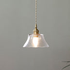 Contemporary Nordic Round Trapezoidal Wavy Edge Glass Shade Brass 1-Light Pendant Light For Living Room