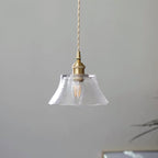 Contemporary Nordic Round Trapezoidal Wavy Edge Glass Shade Brass 1-Light Pendant Light For Living Room