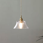 Contemporary Nordic Round Trapezoidal Wavy Edge Glass Shade Brass 1-Light Pendant Light For Living Room