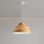Modern Minimalist Multi-Tier Round Wood Grain Iron Shade 1-Light Pendant Light For Living Room