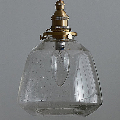 Traditional Vintage Round Cup Shape Bubble Glass Shade Brass 1-Light Pendant Light For Living Room
