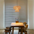 Contemporary Japanese Oval Trapezoidal Rattan 1-Light Pendant Light For Living Room