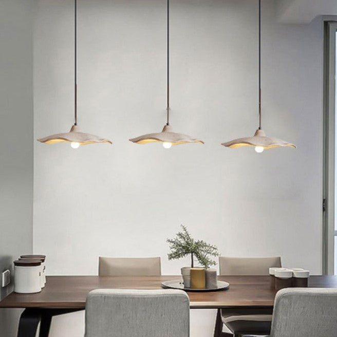 Traditional Japanese Irregular Round Cement 1-light Pendant Light for Bedroom BulbSquare