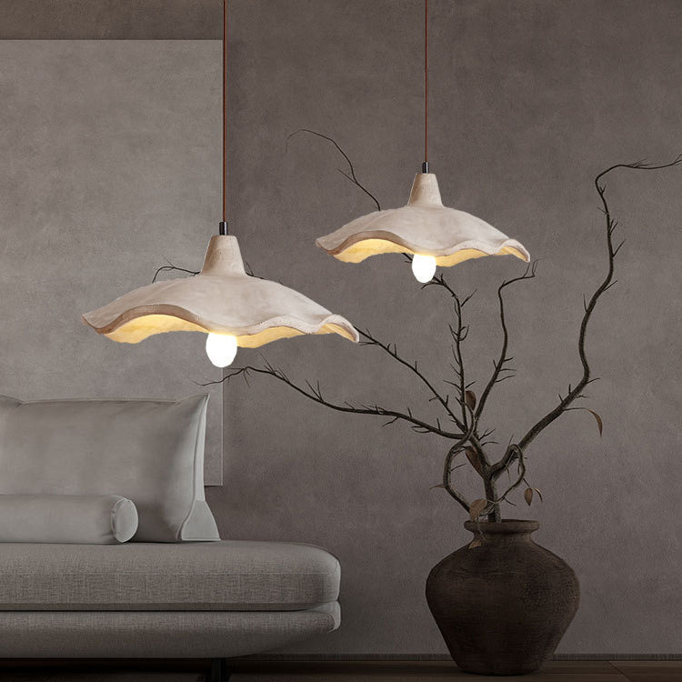 Traditional Japanese Irregular Round Cement 1-light Pendant Light for Bedroom BulbSquare