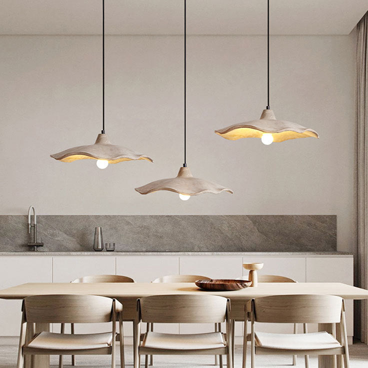 Traditional Japanese Irregular Round Cement 1-light Pendant Light for Bedroom BulbSquare