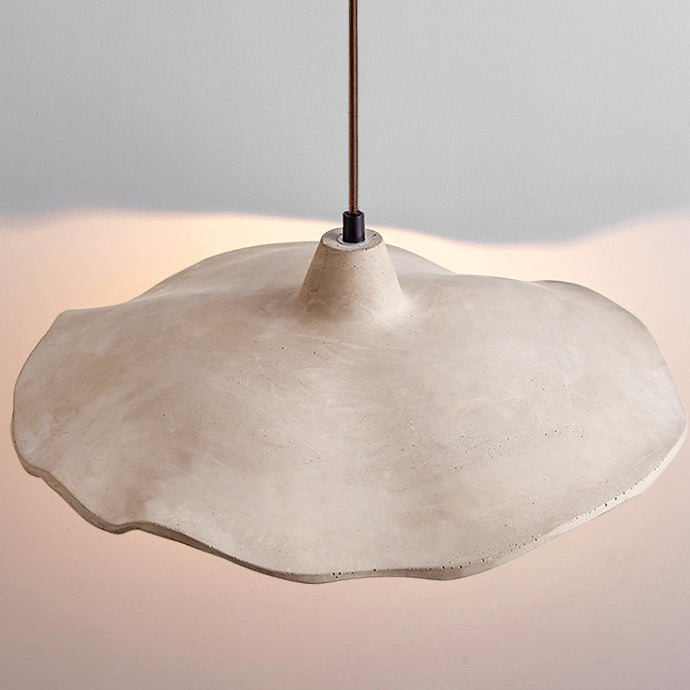 Traditional Japanese Irregular Round Cement 1-light Pendant Light for Bedroom BulbSquare