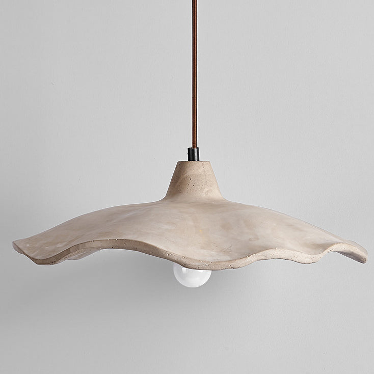 Traditional Japanese Irregular Round Cement 1-light Pendant Light for Bedroom BulbSquare