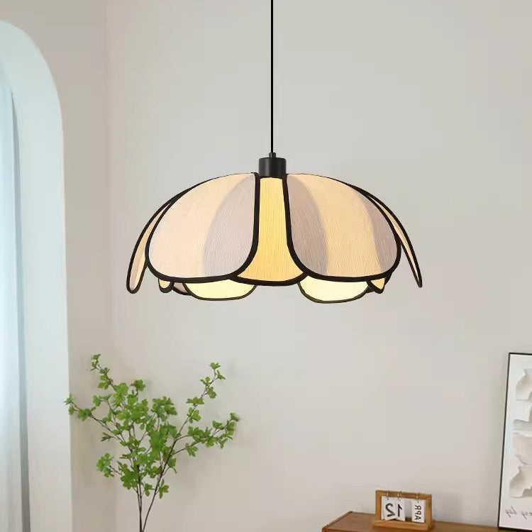Traditional French Petal Botanical Fiber Iron 1-light Pendant Light for Living Room BulbSquare