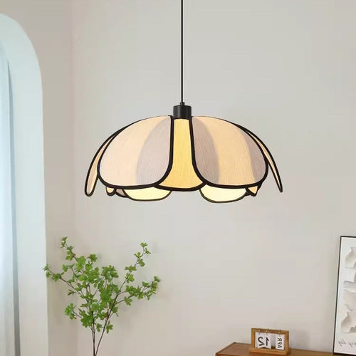 Traditional French Petal Botanical Fiber Iron 1-Light Pendant Light For Living Room