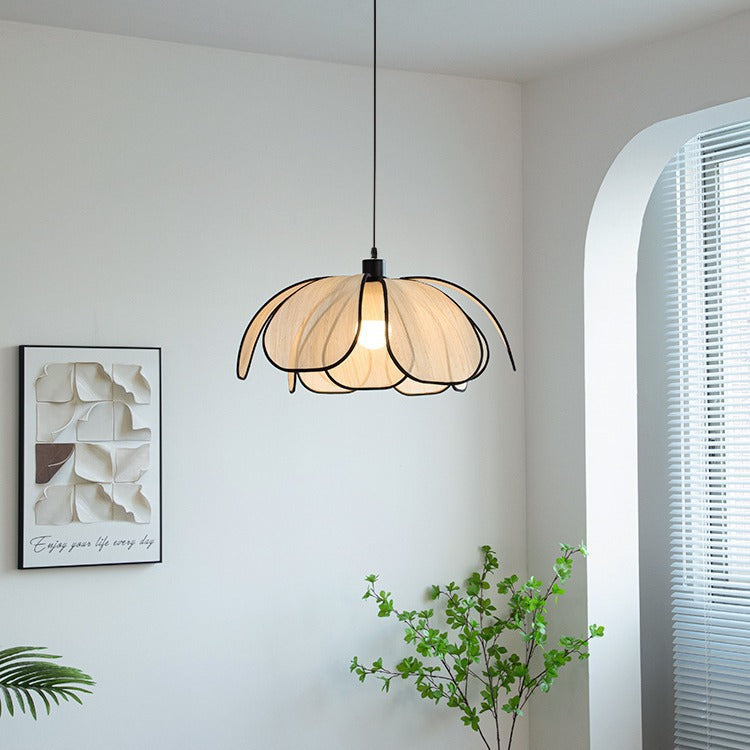 Traditional French Petal Botanical Fiber Iron 1-light Pendant Light for Living Room BulbSquare