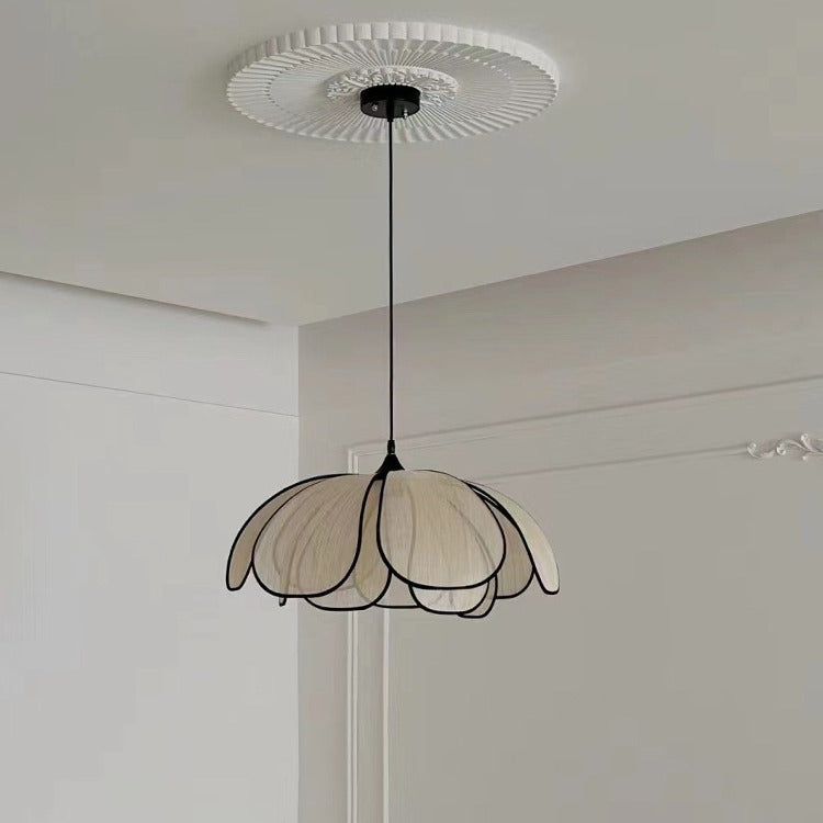 Traditional French Petal Botanical Fiber Iron 1-light Pendant Light for Living Room BulbSquare