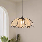 Traditional French Petal Botanical Fiber Iron 1-light Pendant Light for Living Room BulbSquare