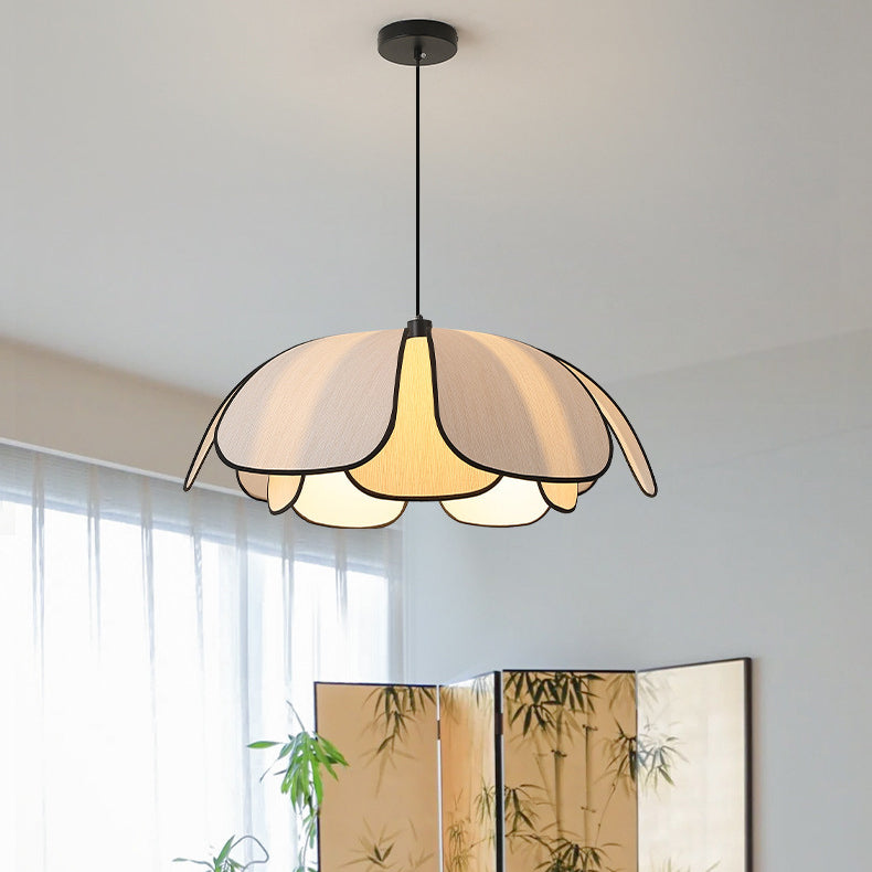 Traditional French Petal Botanical Fiber Iron 1-light Pendant Light for Living Room BulbSquare