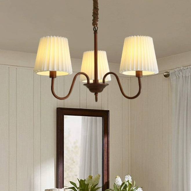 Traditional Rustic Branch Curved Rod Candelabra Cylinder Fabric Shade Iron Frame 3/6/8/10 Light Chandelier for Living Room BulbSquare