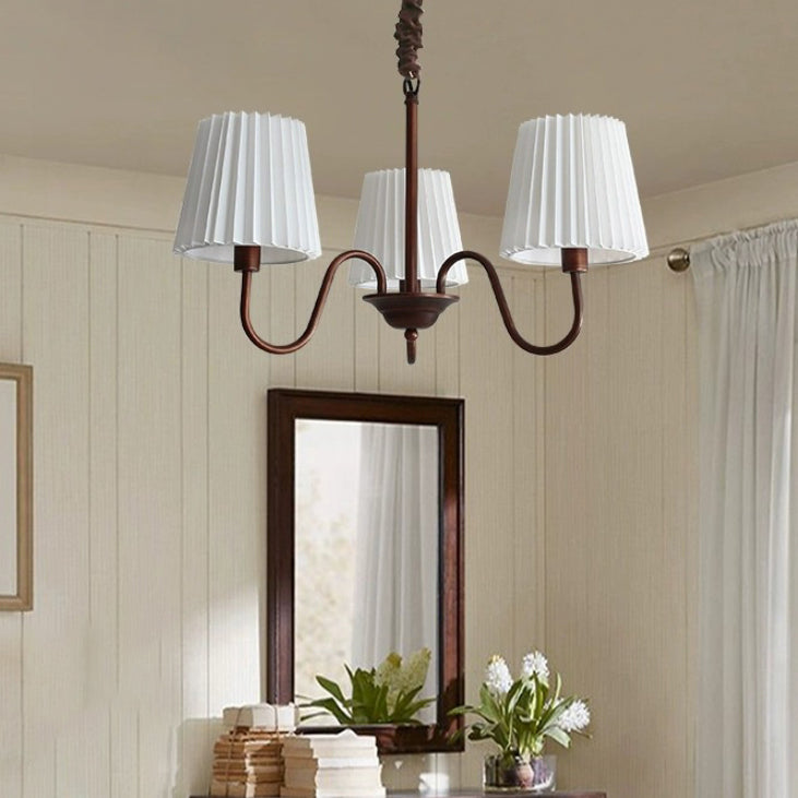 Traditional Rustic Branch Curved Rod Candelabra Cylinder Fabric Shade Iron Frame 3/6/8/10 Light Chandelier for Living Room