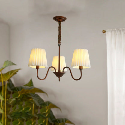 Traditional Rustic Branch Curved Rod Candelabra Cylinder Fabric Shade Iron Frame 3/6/8/10 Light Chandelier for Living Room